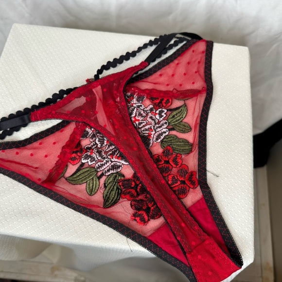 Red and Black Floral Embroidered Thong Panties from Splendies Size 1X - Picture 9 of 10